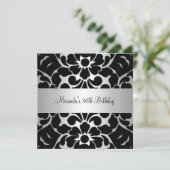 Invitation 30e fête d'anniversaire Black White Silver Floral (Debout devant)