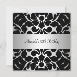 Invitation 30e fête d'anniversaire Black White Silver Floral