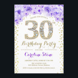 Invitation 30e fête d'anniversaire - Blanc Gold violet<br><div class="desc">30th Birthday Party Invitation Design élégant en faux or parties scintillant,  violet et blanc. Elégante invitation à la floraison avec diamants et roses. Parfait pour une célébration de glamour. S'il vous plaît,  envoyez-moi un message si vous avez besoin d'une personnalisation plus poussée.</div>