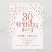 Invitation 30e fête d'anniversaire - Blanc & Rose Gold (Devant / Derrière)