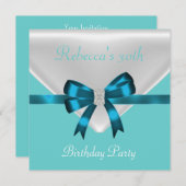 Invitation 30e fête d'anniversaire Bow blanc Turquoise bleu 2 (Devant / Derrière)