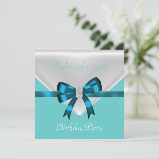 Invitation 30e fête d'anniversaire Bow blanc Turquoise bleu 2 (Debout devant)
