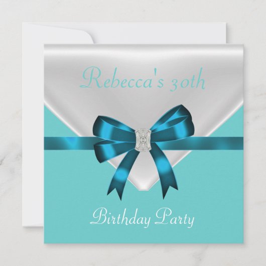 Invitation 30e fête d'anniversaire Bow blanc Turquoise bleu 2 (Devant)