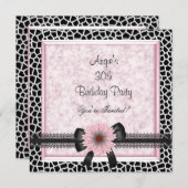 Invitation 30e fête d'anniversaire Giraffe noire rose floral  (Devant / Derrière)