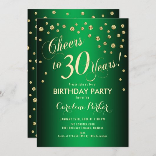 Invitation 30e fête d'anniversaire - Gold Green (Devant / Derrière)