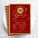 Invitation 30e fête d'anniversaire - Gold Red ANY AGE<br><div class="desc">30e anniversaire invitation pour hommes ou femmes. Elégante carte invitation en rouge avec fausse parties scintillant feuille or. Fonctionne police de script de typographie. Bravo à 30 ans ! Peut être personnalisé dans n'importe quelle année. Parfait pour une célébration anniversaire adulte.</div>