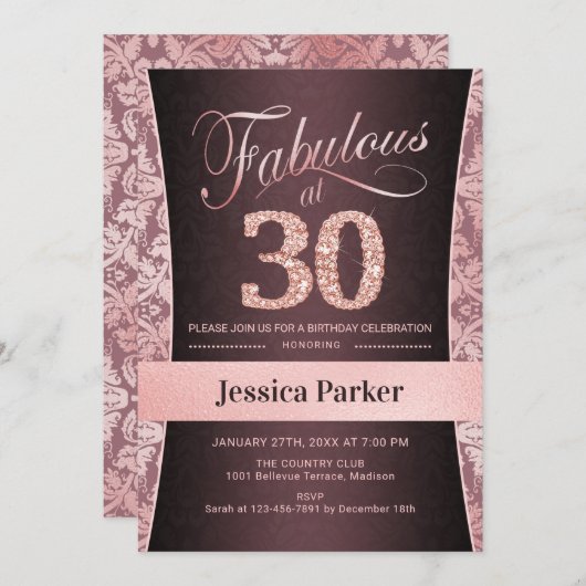 Invitation 30e fête d'anniversaire - Gold Rose (Devant / Derrière)