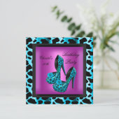 Invitation 30e fête d'anniversaire Hot rose Leopard Turquoise (Debout devant)
