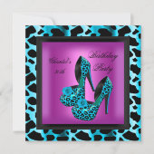 Invitation 30e fête d'anniversaire Hot rose Leopard Turquoise (Devant)