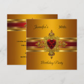 Invitation 30e fête d'anniversaire Joyau jaune or rouge (Devant / Derrière)
