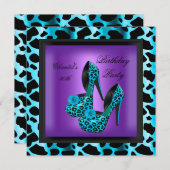 Invitation 30e fête d'anniversaire Léopard pourpre bleu Turqu (Devant / Derrière)