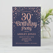 Invitation 30e fête d'anniversaire - Marine & Rose Gold (Debout devant)