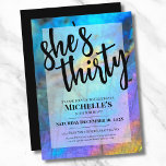 Invitation 30e fête d'anniversaire moderne tendance<br><div class="desc">Vous pouvez le changer à n'importe quelle année d'anniversaire ! 30, 40, 50 ou même pour les petits ! La superbe photo en pierre de labradorite en arc-en-ciel colorée en arc-en-ciel offre un cadre parfait pour un design simple et moderne. Il s'agit d'un véritable cristal naturel de labradorite avec le...</div>