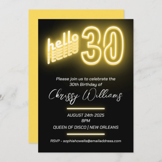 Invitation 30e fête d'anniversaire Neon (Devant / Derrière)