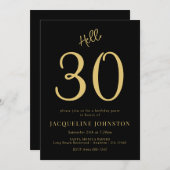 Invitation 30e fête d'anniversaire Noir et Or (Devant / Derrière)