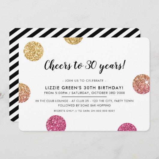 Invitation 30E FÊTE D'ANNIVERSAIRE parties scintillant d'or m (Devant / Derrière)