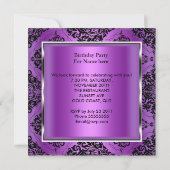 Invitation 30e fête d'anniversaire Purple Damask Argent Noir (Dos)