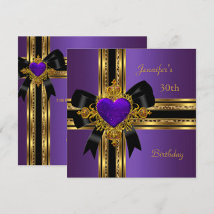 Invitation 30e fête d'anniversaire Purple Gold Heart Jewel Ro