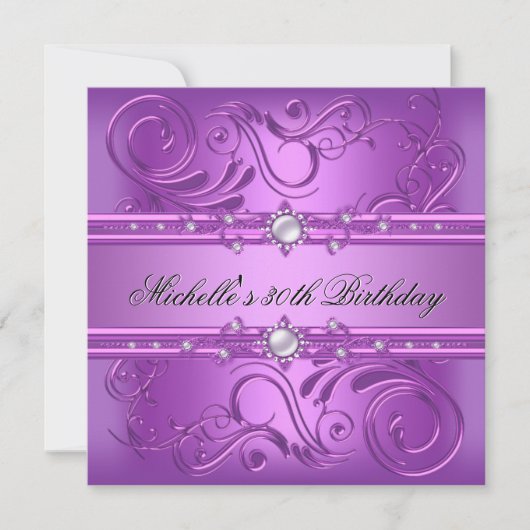 Invitation 30e fête d'anniversaire Purple Pink Pearl Bijou fl (Devant)