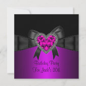 Invitation 30e fête d'anniversaire Purple rose Coeur Bijou no (Devant)