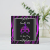 Invitation 30e fête d'anniversaire Purple Zebra Black Masque (Debout devant)