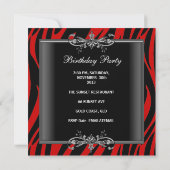 Invitation 30e fête d'anniversaire Red Zebra Black Masque (Dos)