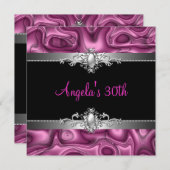 Invitation 30e fête d'anniversaire rose argent noir Abstrait (Devant / Derrière)