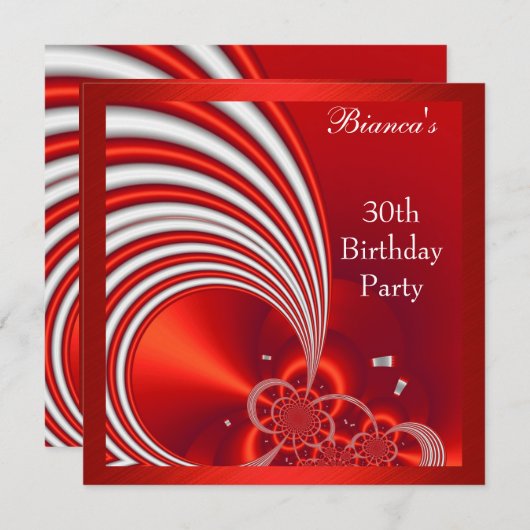 Invitation 30e fête d'anniversaire Rouge Blanc Abs (Devant / Derrière)