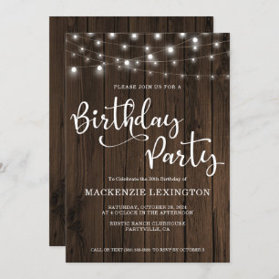 Invitation 30e fête d'anniversaire Rustic String Lights Wood
