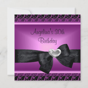 Invitation 30e fête d'anniversaire Silver Heart Purple Black