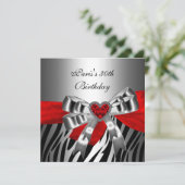 Invitation 30e fête d'anniversaire Silver Red Black Zebra (Debout devant)