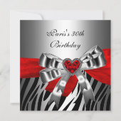 Invitation 30e fête d'anniversaire Silver Red Black Zebra (Devant)