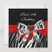 Invitation 30e fête d'anniversaire Silver Red Black Zebra 2 (Devant)