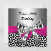 Invitation 30e fête d'anniversaire Silver rose Black Giraffe (Devant)