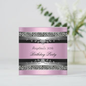 Invitation 30e fête d'anniversaire Zebra Black Argent rose (Debout devant)