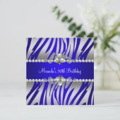Invitation 30e fête d'anniversaire Zebra Blue Pearl Argent (Debout devant)