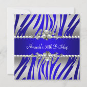 Invitation 30e fête d'anniversaire Zebra Blue Pearl Argent (Devant)