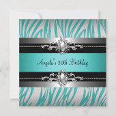 Invitation 30e fête d'anniversaire Zebra Turquoise bleu argen (Devant)