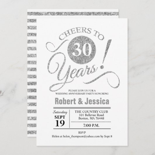 Invitation 30e fête du Mariage - Silver White (Devant / Derrière)