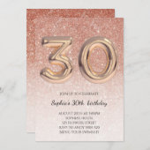 Invitation 30e fille Anniversaire Rose Parties scintillant or (Devant / Derrière)