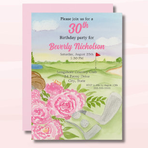 Invitation 30e Golf Anniversaire Fête Les pivoines Sur Golf