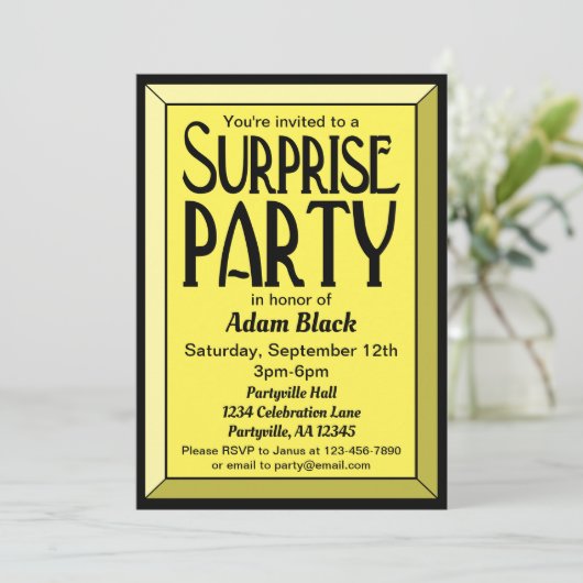 Invitation 30e Jaune Art Déco Photo Anniversaire Surprise Par (Debout devant)