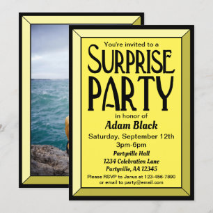 Invitation 30e Jaune Art Déco Photo Anniversaire Surprise Par