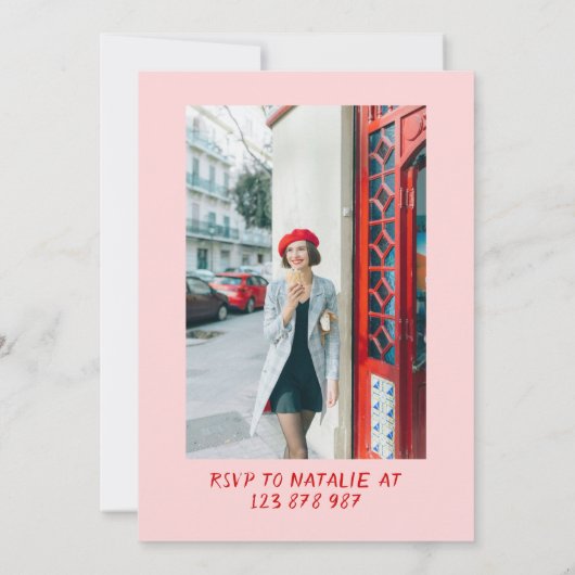 Invitation 30e Main tiré Bow Champagne Bow Rouge Photo Annive (Dos)