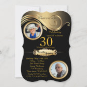 Invitation 30e, Mariage d'anniversaire, art déco, or noir (Devant)