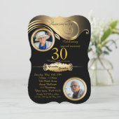 Invitation 30e, Mariage d'anniversaire, art déco, or noir (Debout devant)