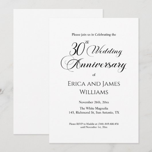 Invitation 30e Mariage Pearl Anniversaire Élégant Script (Devant / Derrière)