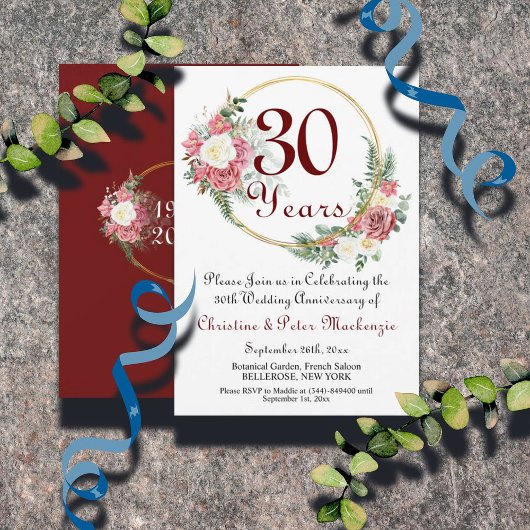 Invitation 30e Mariage Pearl Anniversaire Rose Gold Frame