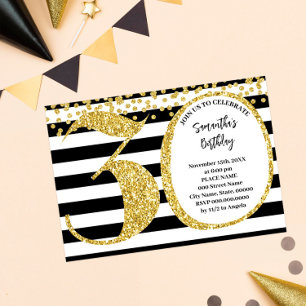 Invitation 30e Parties scintillant Black White et Gold modern
