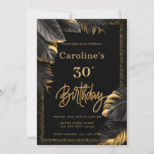 Invitation 30e Parties scintillant Florale moderne Noir & Or (Devant)